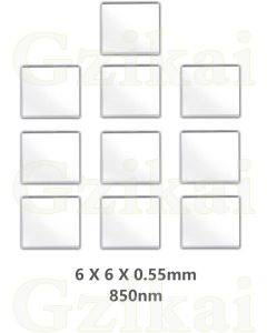 Gzikai 10pcs/1 Lot 6mm6mm0.55mm 850nm Optical IR Narrow Band Pass Filter for Barcode Scanner Infrared lense and Face Recognition